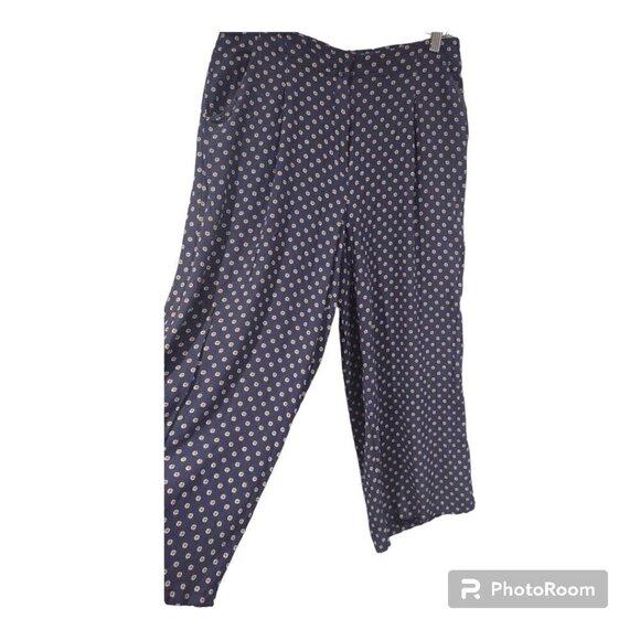 Anthropologie Women's Cropped Wide Leg Trouser Blue/Yellow Dot Size 10 - Picture 2 of 8